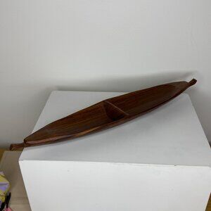 Vintage Hard Wood Canoe Serving Tray Fruit Carrier African Art Hardwood Tray